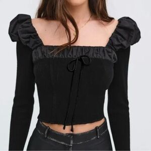 For Love And Lemons Black Ruffle Crop Top